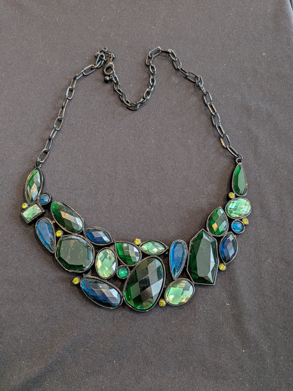 Lia Sophia Elegant Green & Blue Statement Necklace 10.5"- Women Jewelry